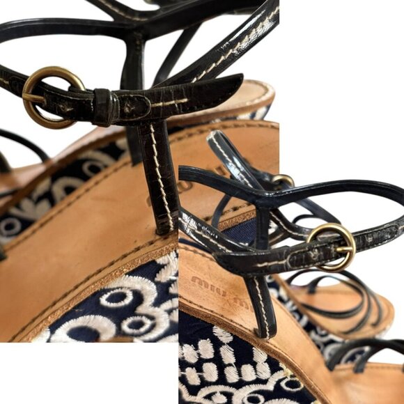 AUTHENTIC MIU‎ MIU EMBROIDERED PLATFORM STRAPPY SANDALS US 9 1/2 EURO 40 - Picture 5 of 8